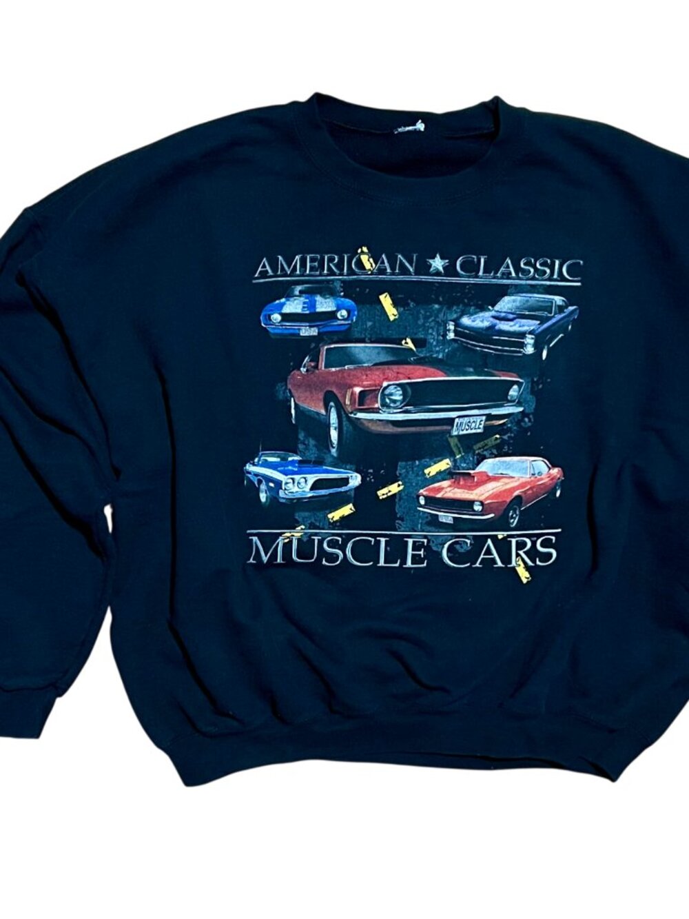 American Classic Muscle Cars Black Graphic Crewneck Sweatshirt, Men's XL